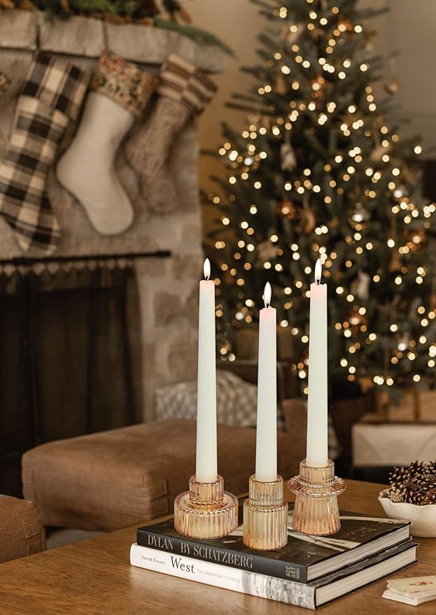 Vixdonos Taper Glass Candlestick Holders Tealight Candle Holders for Table Centerpieces, Wedding Decor and Dinner Party (6 Pcs, Gold)