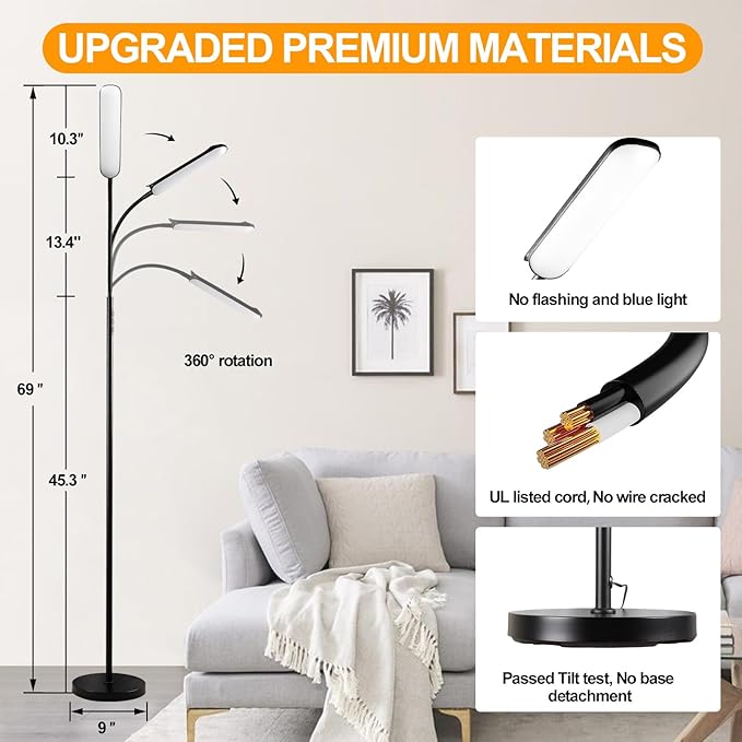 Floor Lamp, 18W 1800LM Super Bright LED Floor Lamp with Remote & Works with Smart Plug, Dimmable Timing Eye Caring Reading Lamps Floor Standing for Living Room Bedroom Office