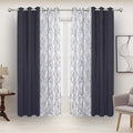 BONZER Mix and Match Curtains - 2 Pieces Branch Print Sheer Curtains and 2 Pieces Blackout Curtains for Bedroom Living Room Grommet Window Drapes, 37x95 Inch/Panel, Grey Dark, Set of 4 Panels