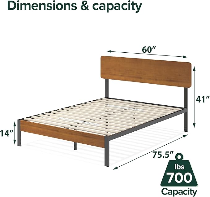 ZINUS Olivia Metal and Bamboo Platform Bed Frame, No Box Spring Needed, Wood Slat Support, Easy Assembly, Full