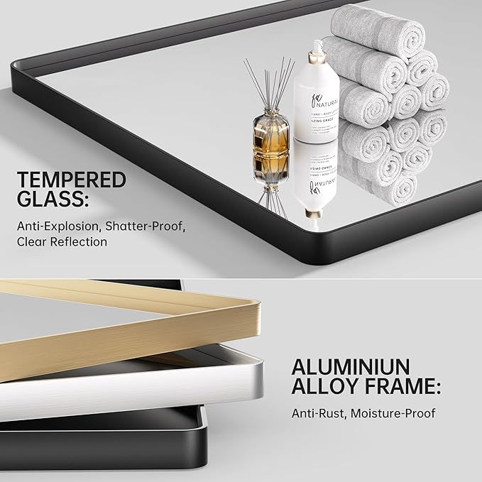 Hasipu 2 PCS Bathroom Mirror for Wall, 32 x 24 Inch Gold Metal Framed Bathroom Mirrors for Over Sink, Rectangle Bathroom Vanity Mirror, Anti-Rust, Tempered Glass, Horizontal or Vertical