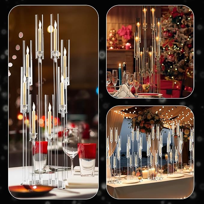 6PCS Clear Candelabra Centerpiece for Wedding,8 Arm Acrylic Candelabra Centerpiece Table 38.5 Tall Floor Candle Holder for Birthday Party Baby Shower Decor candelabros para centros de mesa