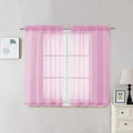 OVZME Light Pink Sheer Curtains 45 Inches Long 2 Panels, Light Filtering Sheer Pink Curtains for Kitchen, Elegant Airy Draperies for Gilrs Living Room Nursery Room, Dual Rod Pocket, Each 42Wx 45L