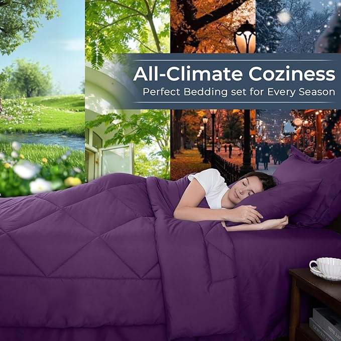 HEVUMYI Grape Purple King Comforter Set - 7-Piece All Season Bed in a Bag King, Ultra Soft Bedding Set with Comforter, Flat Sheet, Fitted Sheet, Pillowcases, Pillow Shams