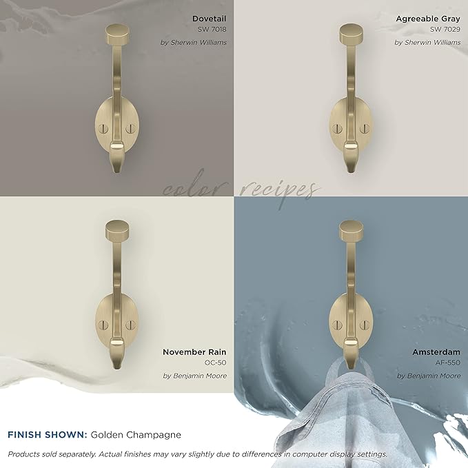 Amerock H55465BBZ | Adare Double Prong Decorative Wall Hook | Golden Champagne Hook for Coats, Hats, Backpacks, Bags | Hooks for Bathroom, Bedroom, Closet, Entryway, Laundry Room, Office (5-1/2 inch)