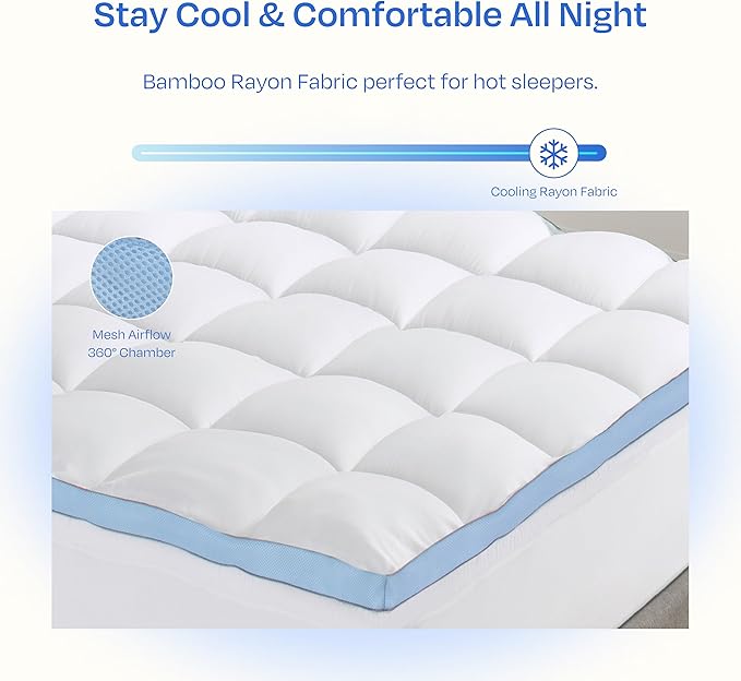California Design Den King Mattress Topper, Thick Cooling Pillow Top Mattress Topper King for Restful Sleep, 900 GSM Fill, Breathable & Gentle on Skin