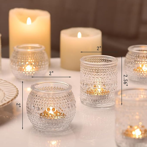 16 Pcs Assorted Clear Votive Candle Holders- Glass Tealight Candle Holder for Wedding Table Decor, Small Candle Holders Bulk for Fall, Thanksgiving, Christmas, Wedding Party Decor
