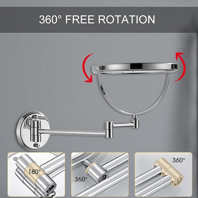Wall Mounted Makeup Mirror, 3X Wall Mounted Magnifying Mirror Adjustable Height Double-Sided Mirrors for Bathroom Vanity,8 Inch Extendable Bathroom Mirror for Shaving 8 inches