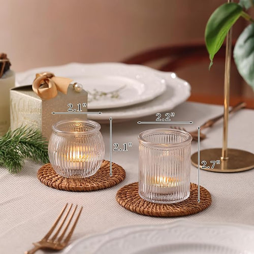 24pcs Assorted Ribbed Votive Candle Holders, Clear Tea Lights Candle Holder for Wedding Decorations, Glass Candle Holder for Table Centerpiece, Party and Holiday Decorations