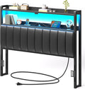Rolanstar Headboard for Full Size Bed with Storage, 60,000 DIY Color of LED Light, Head Board with USB & Type C Port, Height Adjustable, Black Upholstered Cabeceras de Cama Comfortable Modern, Leather