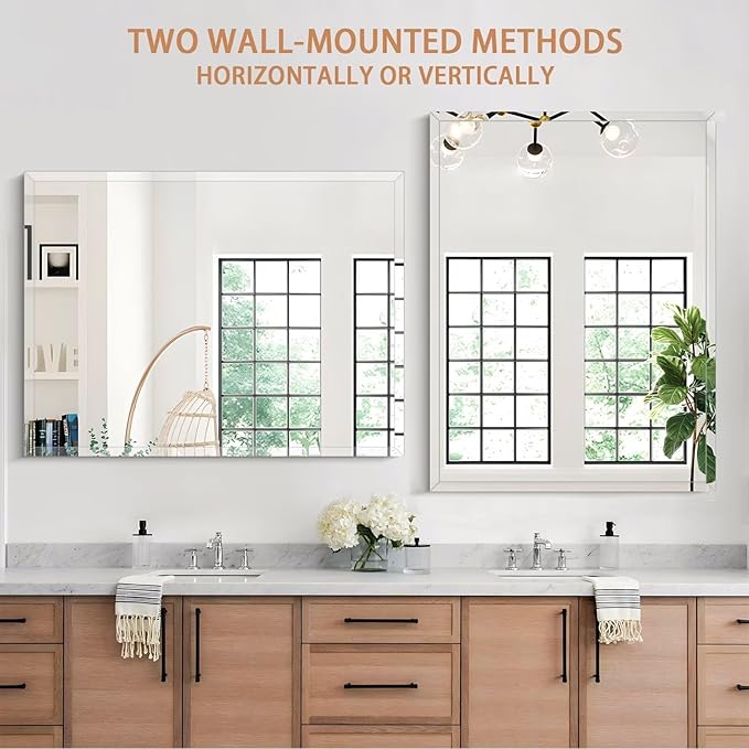 Frameless Mirror for Bathroom Vanity,18x24in Wall Mounted Mirrors for Over Sink Decorative Rectangular Frameless Mirror,With Polished Edge,Hangs Horizontally Or Vertically,Entryways,Room,Shatterproof