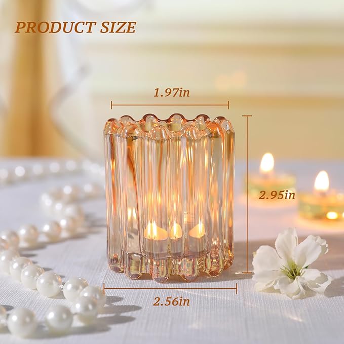 6pcs Votive Candle Holder, Gold Glass Large Candle Holders, Tealight Candle Holder for Fall Wedding Centerpieces Dinner Party Table Decor
