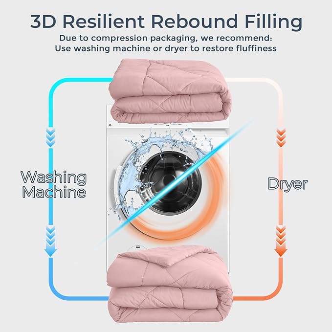 HEVUMYI Rose Gold King Comforter Set - 7-Piece All Season Bed in a Bag King, Ultra Soft Bedding Set with Comforter, Flat Sheet, Fitted Sheet, Pillowcases, Pillow Shams