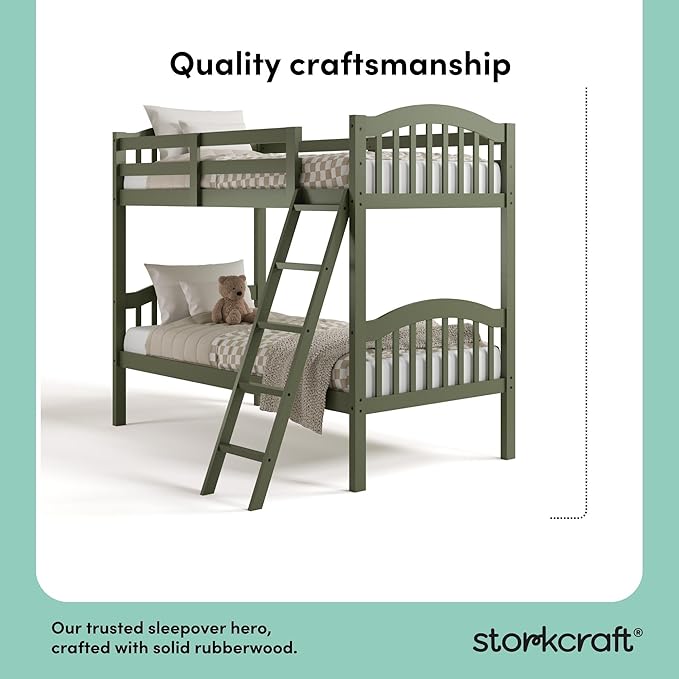 Storkcraft Long Horn Twin-Over-Twin Bunk Bed (Olive) - GREENGUARD Gold Certified, Converts to 2 Individual Twin Beds