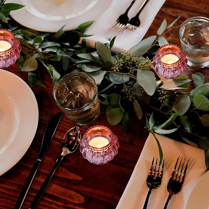 Woho 12pcs Rose Gold Tea Lights Candle Holder for Wedding Party, Glass Tealight Candle Holder for Valentines Day Decor, Votive Candle Holders for Home Decor