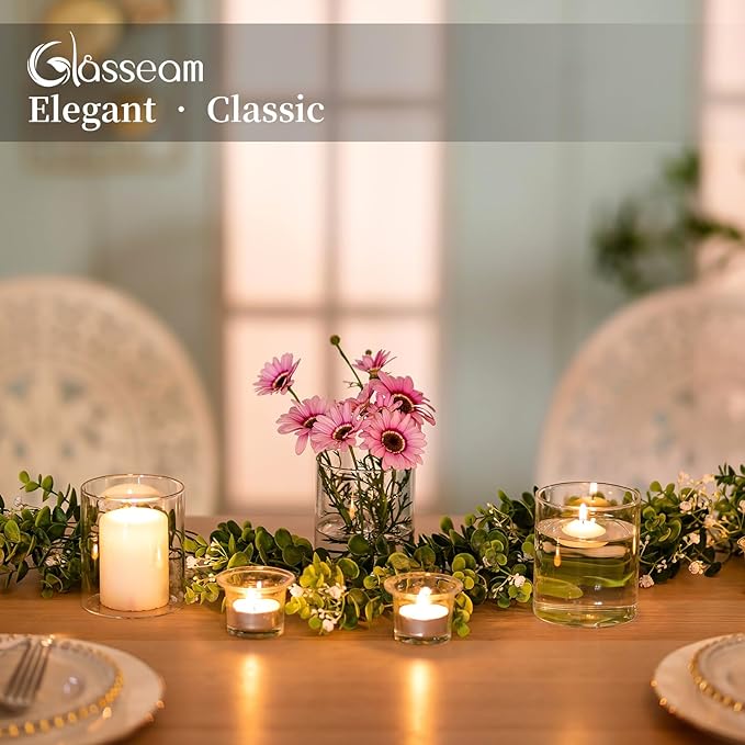 Glasseam Glass Hurricane Candle Holder Set of 12, Cylinder Pillar Candle Holders for Table, Modern Floating Candle Decorations, Clear Glass Cylinder Vase for Centerpieces Wedding Dining Table, 4inch