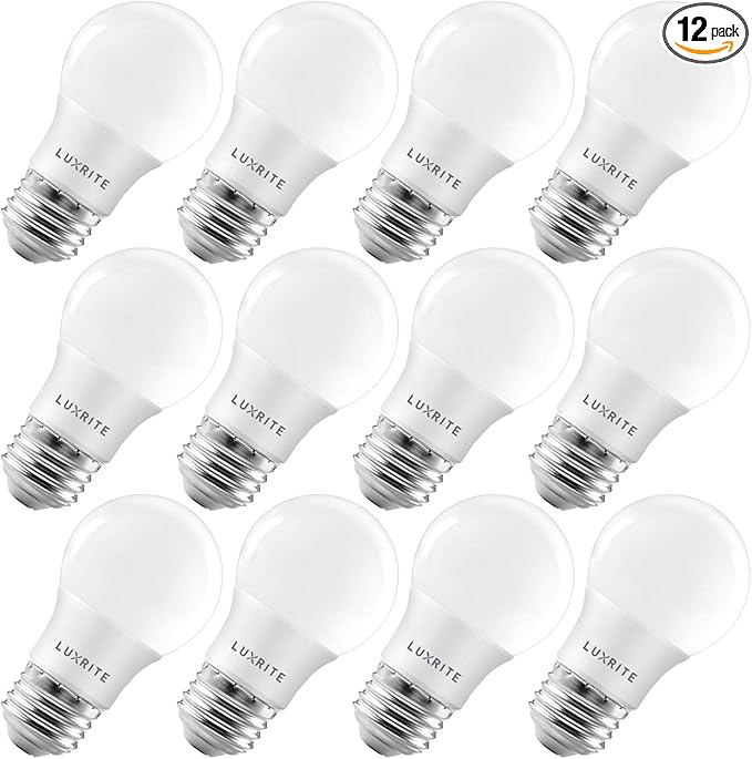 LUXRITE A15 LED Bulb 40W Equivalent, 7W, 4000K (Cool White), 600 Lumens, Enclosed Fixture Rated, Dimmable Ceiling Fan Light Bulbs, E26 Medium Base, UL Listed - Indoor and Outdoor (12 Pack)