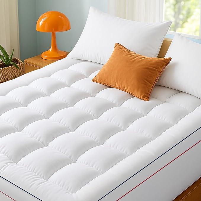 Bedsure Cal King Mattress Topper - Pillow Top Mattress Pad Cover with Deep Pocket Fits up to 21 Inches, Plush Soft Bed Topper for Back Pain Relief, Overfilled with Down Alternative Filling, White