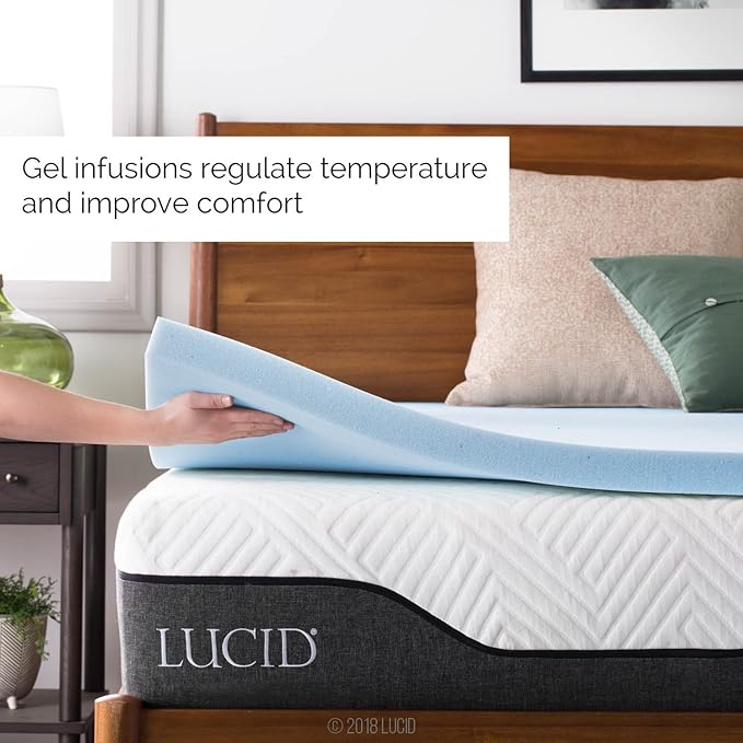 LUCID 2-Inch Ventilated Gel Infused Memory Foam Mattress Topper - Twin XL