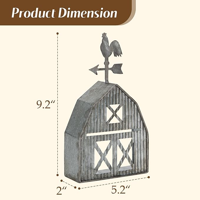 Barn Shaped Tea Light Candle Holder Farmhouse Galvanized Metal Candle Holder Vintage Decorative Tealight Holder for Table Centerpiece Decoration - 5.24" x 1.97" x 9.25"
