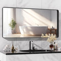 Hasipu Black Bathroom Mirror for Wall, 48 x 24 Inch Metal Framed Bathroom Mirrors for Over Sink, Rectangle Bathroom Vanity Mirror, Anti-Rust, Tempered Glass, Horizontal or Vertical