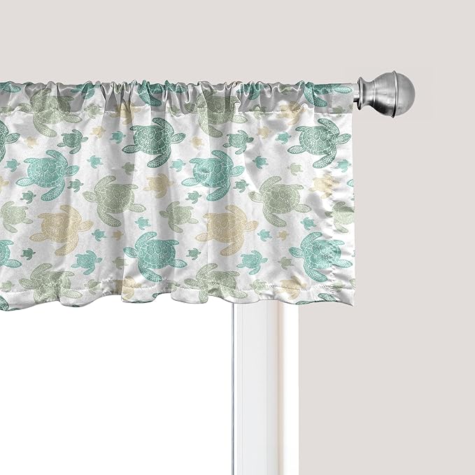 Ambesonne Turtles Window Valance Pack of 2, Illustration of Repeating Motifs of Animal Print in Assorted Tones, Rod Pocket Curtain Valances for Kitchen Bedroom, 54" X 12", Seafoam and Grey Yellow