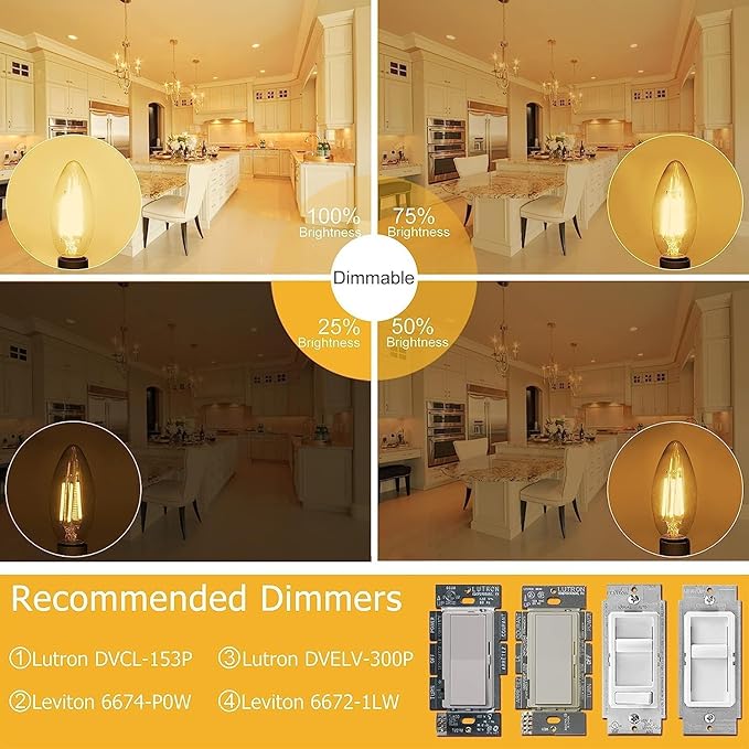 Cotanic LED Candelabra Bulb Dimmable 2700K Soft Warm White, E12 Small Base Type B Light Bulb 60W Equivalent, B11 Candle Light Bulb for Chandelier, Ceiling Fan Light Bulbs, 600LM, AC 120V, 12 Pack
