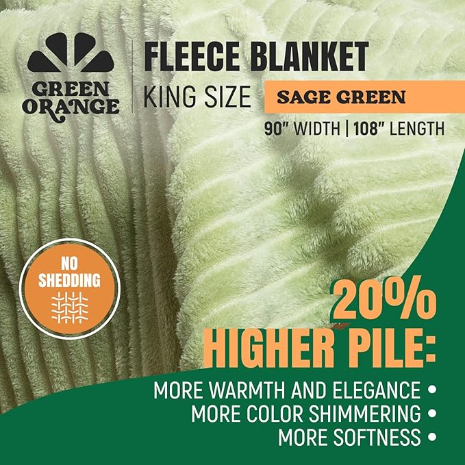 GO Premium Cozy Soft King Size Blanket for Couch, Bed - Green Fleece Blanket for Living Room, Bedroom, Home Decor - Large for Men, Women (90x108 Inches)
