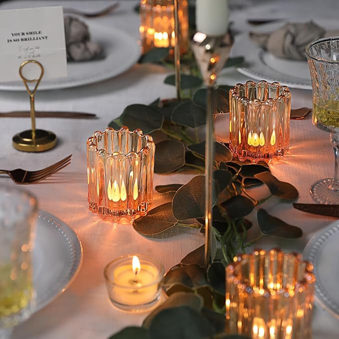 6pcs Votive Candle Holder, Gold Glass Large Candle Holders, Tealight Candle Holder for Fall Wedding Centerpieces Dinner Party Table Decor