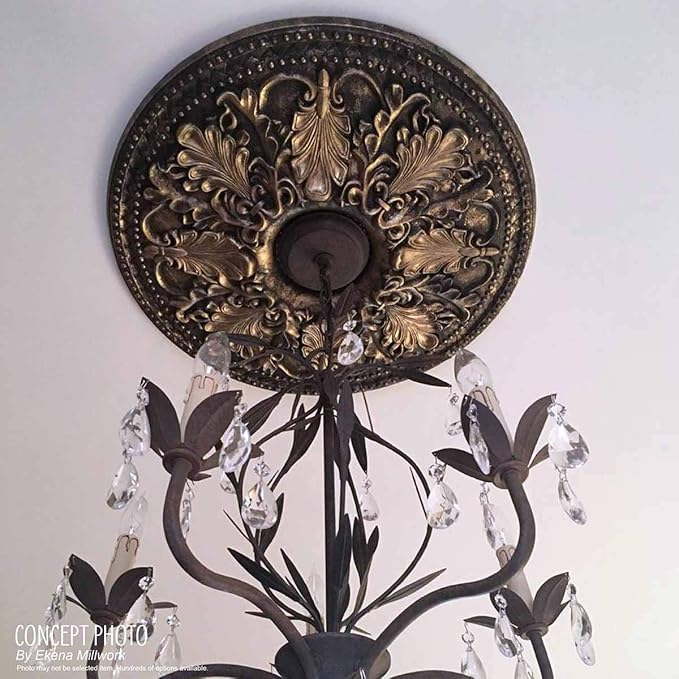 12 1/2"OD x 3 7/8"ID x 3/4"P Bradford Ceiling Medallion (Fits Canopies up to 6 5/8"), Hand-Painted Frost