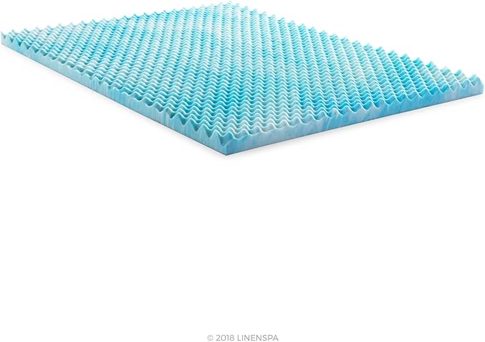 Linenspa 3 Inch Convoluted Gel Swirl Memory Foam Mattress Topper - Promotes Airflow - Relieves Pressure Points - Queen