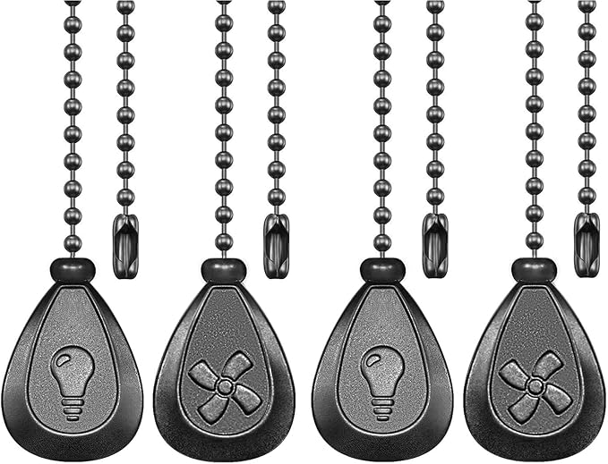 Black Ceiling Fan Pull Chain, 4Pcs 12 Inches Decorative Fan Pull Chain Ornaments Extension, 3mm Diameter Beaded Ball Fan Pull Chain Extender with Connector (4 Pack)