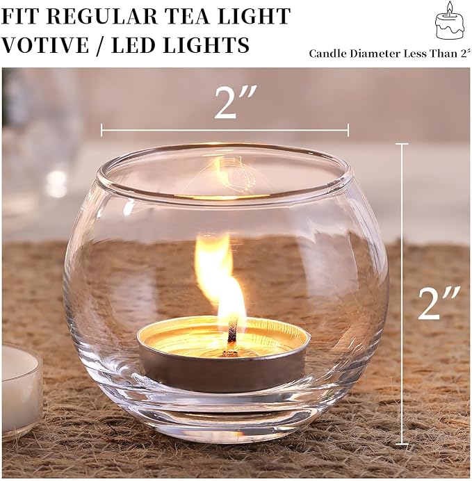 Volens 24PCS Clear Votive Candle Holders for Table Centerpieces, 2''×2'' Round Glass Tealight Candle Holders Bulk for Wedding Decor and Home Decorations