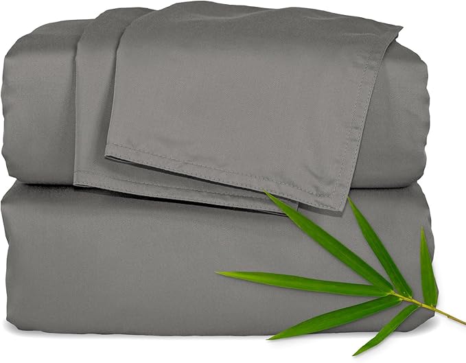 Full Sheets by Pure Bamboo, Genuine 100% Organic Viscose Derived from Bamboo Bed Sheet Set, Luxuriously Soft & Cooling, Double Stitching, Lifetime Quality Promise (Full, Graphite)