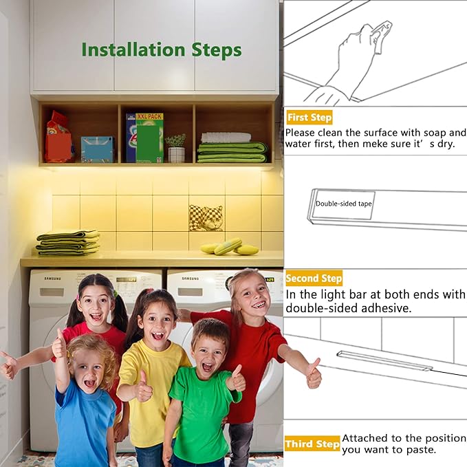 JUSJUBR Under Cabinet LED Sink Light - 12 Inch, Warm White 3000K Dimmable USB Light Bar with Memory Function, Slim Design for Room (No Plug)