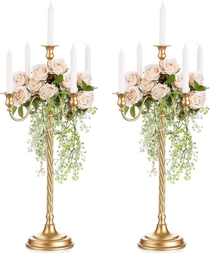 Sziqiqi 28In Floor Candelabra Tall Taper Candlestick for Candle and Floral Metal Candle Holders Table Centerpiece for Wedding Party Event Room