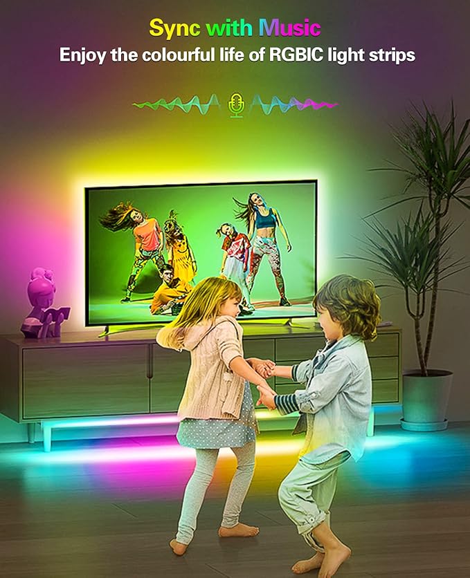 Daymeet TV Led Backlight, 16.4ft ICRGB LED Lights for TV Smart Led Lighting for 65-85inch Monitor, USB Led Lights Behind Backlight Sync with Music, Bluetooth APP Control with Remote