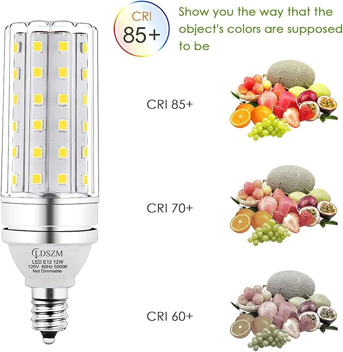 E12 LED Bulbs 12W Candelabra led Light Bulb,100 Watt Equivalent 1200lm Daylight White 5000K E12 Base LED Chandelier Light Bulbs Non-Dimmable LED Corn Bulbs, Pack of 6