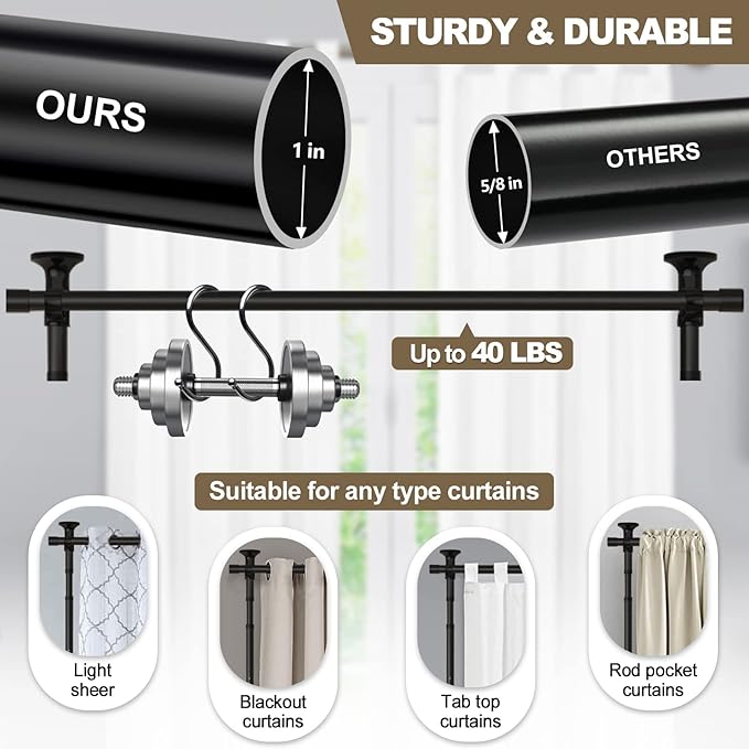 Room Divider, No Drilling Curtain Rod Wall Divider for Space Partition, Adjustable 4-10ft(H) 28-70inch(W) Heavy Duty Floor to Ceiling Tension Rod Dividers Temporary Privacy Separator Window Rods Black