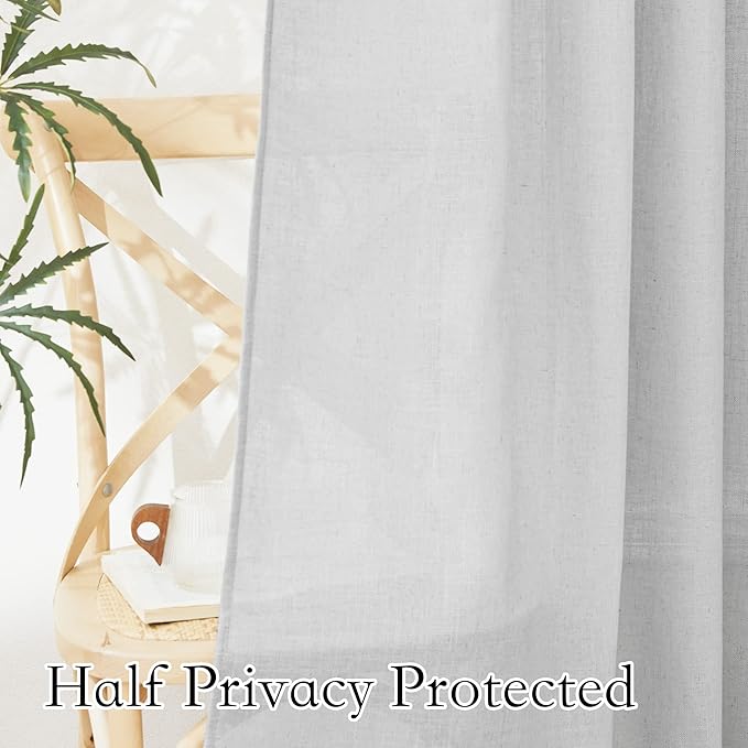 RYB HOME Natural Linen Curtains - Light Filtering Sheer Drapes Wrinkle Resistant Panels for Bathroom Laundry Room Farmhouse Elegant Window Decor, Dove Grey, W 60 x L 84, 1 Pc