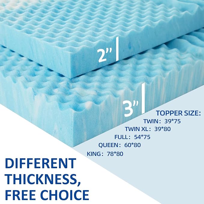 SINWEEK 2 Inch Memory Foam Mattress Topper Twin XL, Twin Extra Long Mattress Pads for College Dorm Single Bed, Pressure Relieve CertiPUR-US Certified, 39x80 Inches, Blue