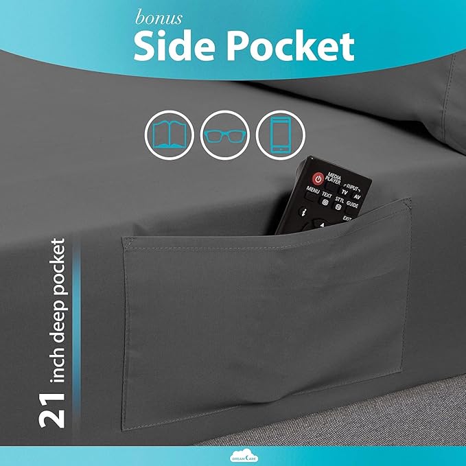 DREAMCARE Sheets Full Size Bed - Cooling Bed Sheets - 6pcs Set - Full Sheet Set - Full Size Sheets - Full Size Sheet Sets Soft & Long Lasting 100% Fine Brushed Polyester with Side Pocket - Dark Gray