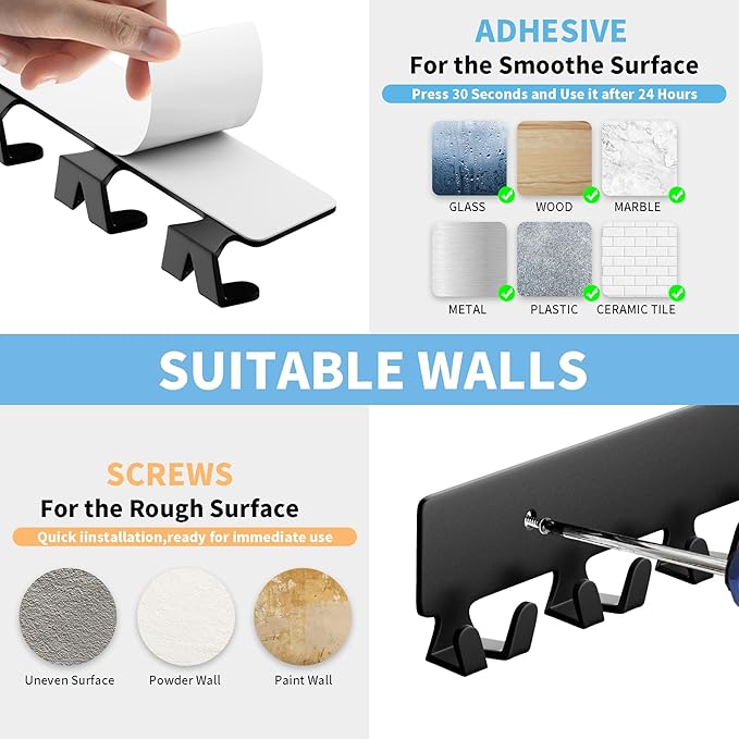 GTK Key Holder for Wall, Key Hooks with 12 Hooks, Wall Mounted Key Holder for Hallway, Self Adhesive Key Rack(Black)