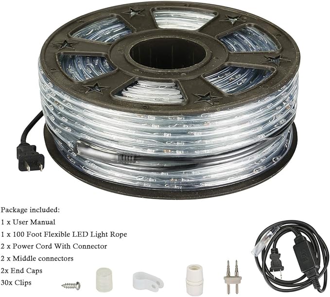 100Ft LED Rope Lights, LED Strip Lights Outdoor Waterproof Decorative Lighting for Indoor/Outdoor, Eaves, Backyards Garden, Halloween and Christmas Decorations(Red)