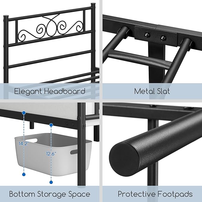 Yaheetech Twin Bed Frames Metal Platform Bed with Headboard and Footboard No Box Spring Needed Easy Assembly,Under-Bed Space: 12.6''/Black/Twin Bed