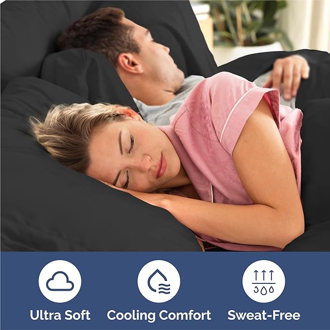 Split King 7 Piece Sheet Set - Comfy Breathable & Cooling - Ultra-Soft Hotel Luxury Bedding Set w/ 8-16 Inch Deep Pockets - 1 Flat & 2 Fitted Sheet & 4 Pillowcases - Wrinkle Free & Easy Care - Black