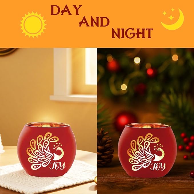 VIHOSE 6 Set Diwali Tealight Candle Holders Diwali Decorations for Home Glass Tea Light LED Battery Operated Candles Flameless Lights for Indian Table Centerpiece Party Decor Gifts