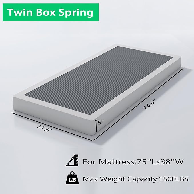 ALDRICH 5 Inch Heavy Duty Metal Twin Box Spring Mattress Foundation 1500lbs Max Weight Capacity/Non-Slip/No Noise/Easy Assembly/Easy Clean Cover