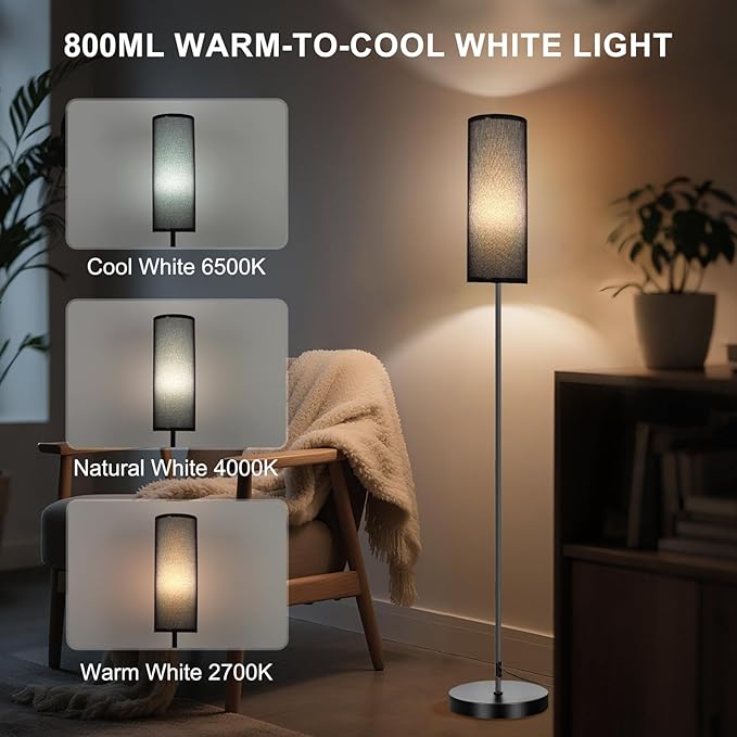 FRIDEKO HOME Floor Lamp, Color Changing Ambient Lighting for Living Room Bedroom, Standing Lamp with App & Remote Control, Tall Corner Lamp for Christmas Home Decor, 9W 800LM, Foot Switch, Black Shade