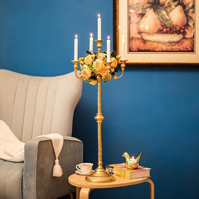 Sziqiqi Floor Candlestick Holder Gold Candelabra - 35inch Tall Candlestick Holders for Taper Candles Candle Sticks Holder Decor for Wedding Table Centerpiece Anniversary Ceremony 2pcs